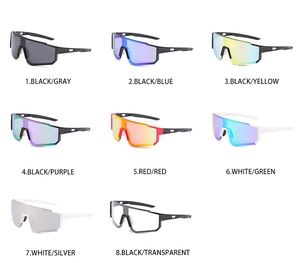 Variety of colorful cycling sunglasses with oversized lenses and streamlined frames