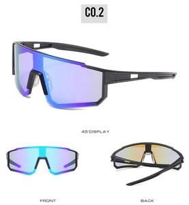 Three-view display of colorful polarized cycling sunglasses with matte black frames