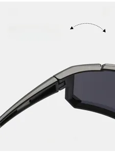 Detail of durable textured hinge on sports sunglasses showing smooth folding mechanism