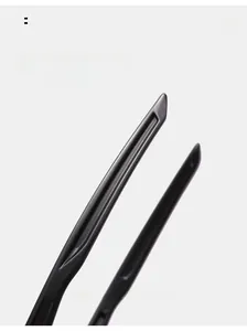 Close-up of curved black matte temples of sports sunglasses for comfortable wear