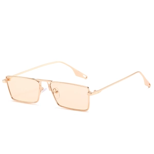 Retro rectangular gold metal sunglasses with light orange tinted lenses in 45-degree view