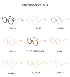 Multi-color polygon anti-blue light glasses with slim metal temples in a nine-grid display