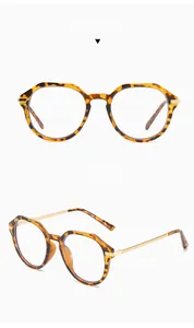Detail view showing leopard print frame and slim metal temples from front and side angles