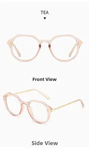 Front and side views of tea-colored polygonal frames with golden metal legs