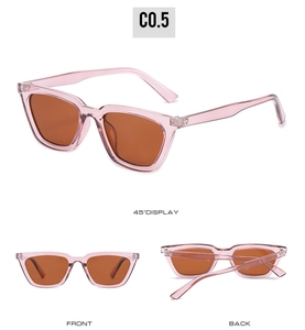 Three perspectives of cat eye sunglasses showing 45-degree, front, and back views