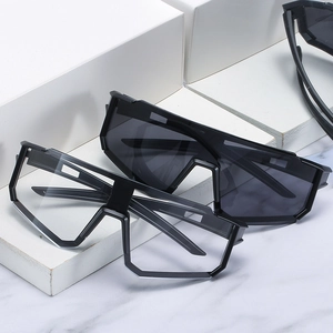 Unisex large frame cycling sunglasses with sleek wrap-around industrial design lenses