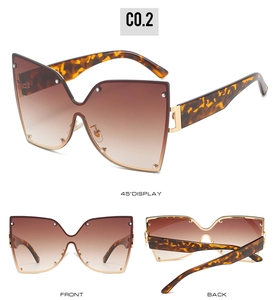 Vues détaillées de lunettes de soleil oversize avec branches léopard et verres dégradés
