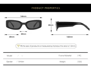 Guide des tailles pour lunettes de soleil rectangulaires avec mesures et poids du PC
