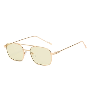Retro square gold frame sunglasses with light yellow lenses for a trendy street style look