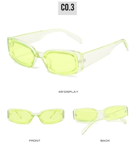 Vues multiples de lunettes de soleil carrées vert fluo avec des branches transparentes