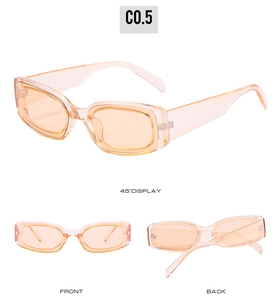 Vue sous trois angles de lunettes de soleil rectangulaires orange transparent