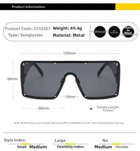 Spécifications détaillées des dimensions pour lunettes de soleil carrées oversize