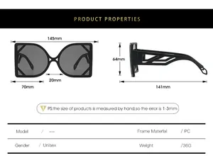 Tabella taglie dettagliata per occhiali da sole PC con montatura grande 145mm larghezza e 64mm