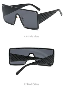 Détails des rivets argentés et de la texture matelassée sur les lunettes de soleil noires