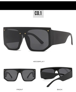 Flat top oversized square sunglasses featuring sleek black frame and golden rivets detail