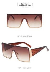 Détails de lunettes de soleil carrées avec verres dégradés marron et branches texturées
