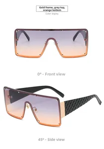 Détails de lunettes de soleil dorées avec verres dégradés et branches noires texturées