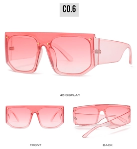 Flat top square oversized sunglasses in pink gradient with gold rivet details