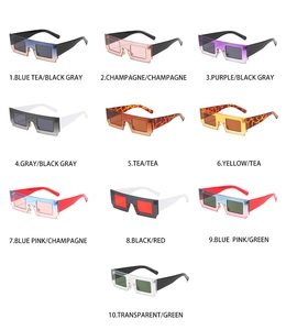 Matrix display of vintage oversized square rimless sunglasses in ten assorted gradient colors