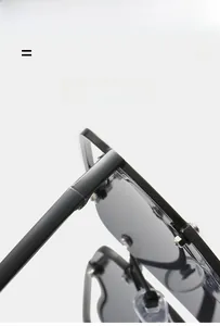 Detail shot of sturdy screw hinge and textured material on black square sunglasses