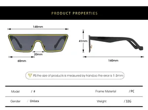 Guide des tailles montrant les dimensions et détails pour lunettes de soleil tendance