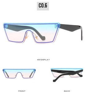 Vues détaillées de lunettes de soleil masque dégradé bleu-rose avec monture noire large