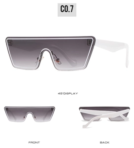 Vues détaillées de lunettes de soleil masque avec verres dégradés violets et monture blanche