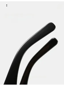 Detail of ergonomic curved black temple legs on square block color sunglasses