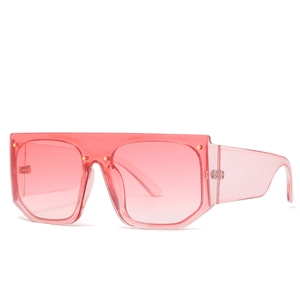 Flat top oversized one-piece sunglasses in gradient pink with gold rivet accents