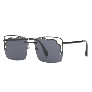 Women Trendy Wave Edge Rimless Sunglasses Unique Square Oversized Fashion Metal Frame PC Lens UV400 Eyewear Protection