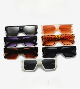 Detailed flat lay of square flat top sunglasses in multiple color options and metal accents