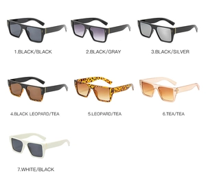 Flat top square sunglasses collection in seven colors with sleek metal dot accents