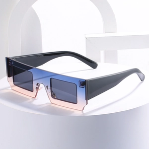 Fashion oversized square sunglasses with blue pink gradient lenses and black frames