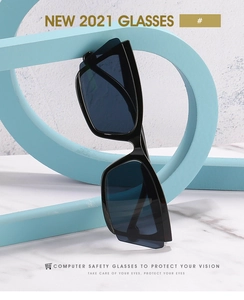 Macro view of black frame blue light blocking computer glasses with sleek polished finish
