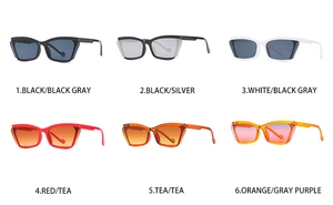 Detailed grid view showcasing six stylish cat eye sunglasses in various frame and lens colors