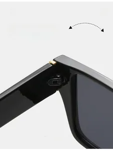 Macro detail of high-quality metal hinge on classic black square frame sunglasses