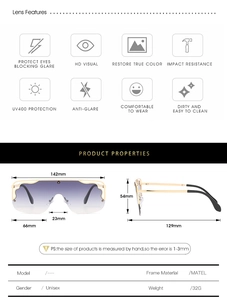 Detailed size chart of oversized flat top sunglasses showing frame dimensions and weight