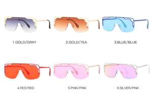 Six color options for rimless flat top oversized sunglasses with wavy edges