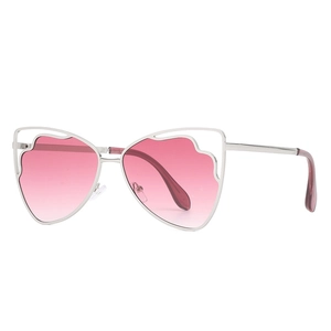 Modern oversized butterfly sunglasses with silver metal frame and pink gradient lenses
