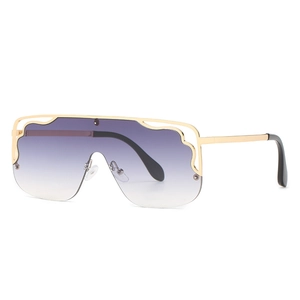 Oversized Shield Sunglasses For Women Flat Top Wavy Metal Frame Gradient PC Lens UV400 Fashion Retro Square Eyewear