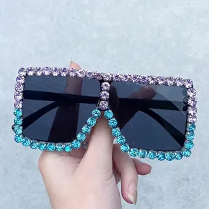 Oversized rhinestone sunglasses for women and kids featuring purple and blue crystal frames