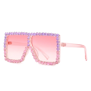 Oversized square kids sunglasses with pink gradient lenses and rhinestone-encrusted frame