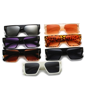 Flat top square oversized sunglasses set with metal rivet accents and assorted colors
