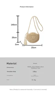 Size chart showing a 25cm hand-woven bohemian shoulder bag with long tassel details