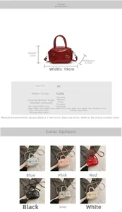 Detailed dimension chart and multi-color selection of the small square PU leather handbag