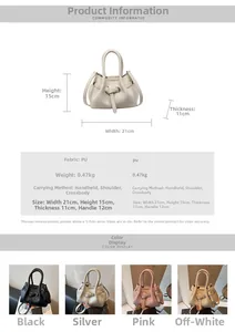 Infographic of PU leather crossbody handbag showing 21x15x11cm dimensions and 4 colors