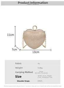 Spécifications de taille pour sac de soirée en forme de coeur au fini doré brillant