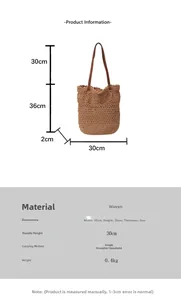 Detailed size specifications and dimensions for the large brown woven shoulder bag