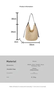 Detailed size specifications for large woven hobo bag with adjustable leather strap