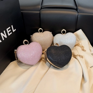 Sac De Soirée En Forme De Cœur Pour Femmes Paillettes Cuir PU Mariage Fête Pochette Avec Bandoulière Chaîne Métallique Amovible